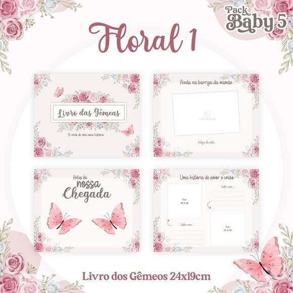 Livro do Bebê (19 x 24) - Floral 01 (gemeas)