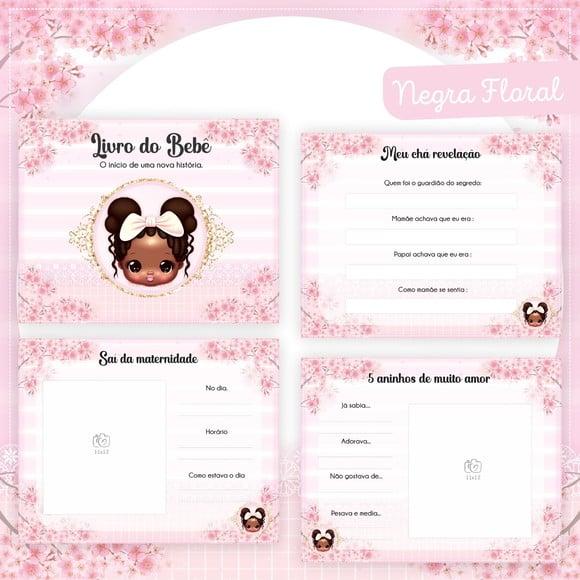Livro do Bebê (19 x 24) - Negra Floral