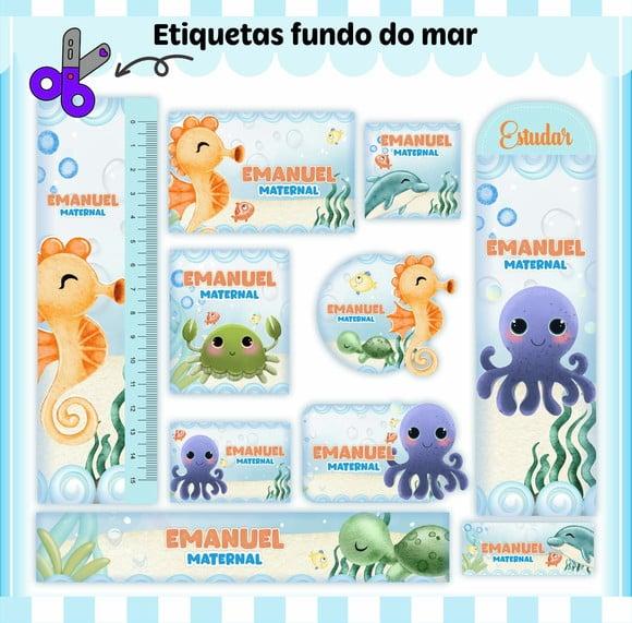 Arquivo Digital Etiqueta Escolar - Fundo do Mar
