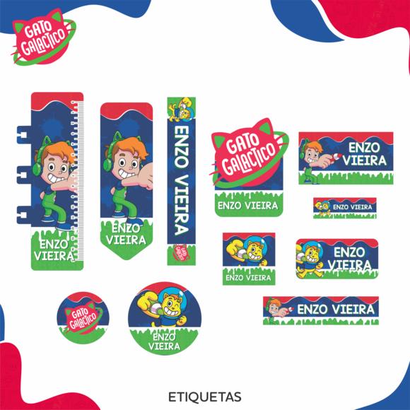 Arquivo Digital Etiqueta Escolar - Gato Galáctico 03