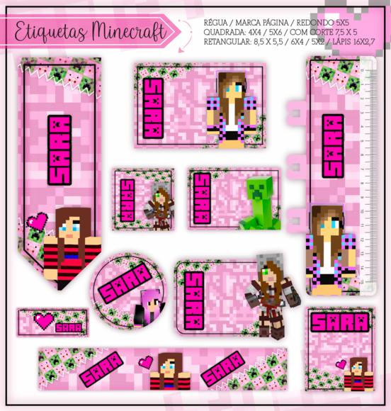 Arquivo Digital Etiqueta Escolar - Minecraft Menina