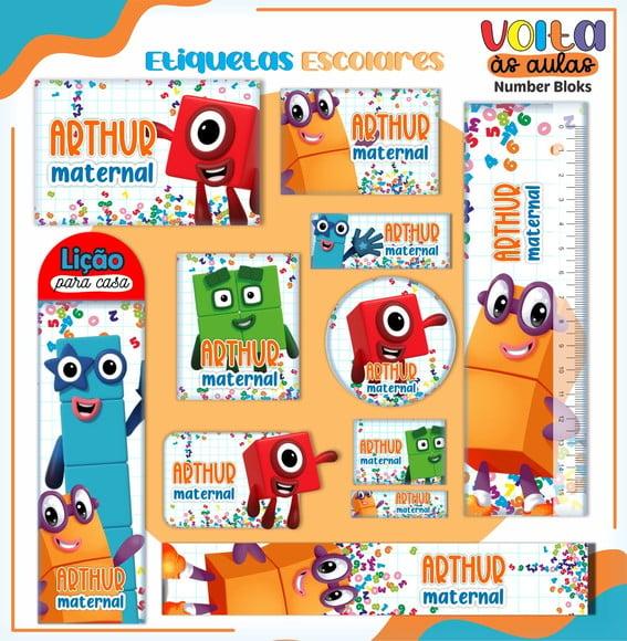 Arquivo Digital Etiqueta Escolar - Number Blocks