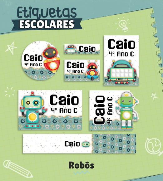 Arquivo Digital Etiqueta Escolar - Robôs