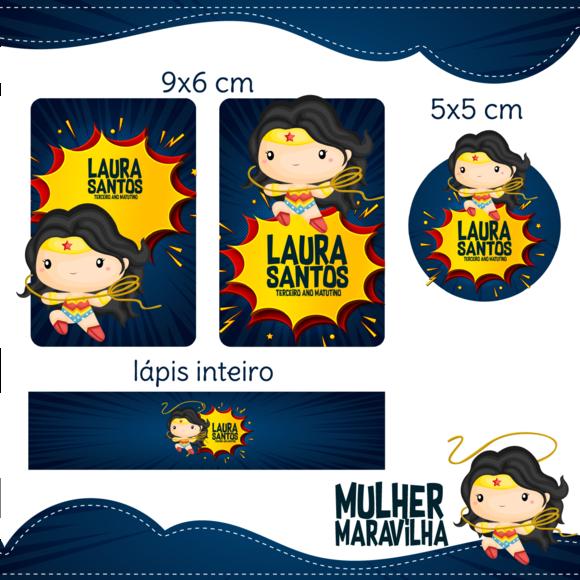 Arquivo digital Etiqueta Escolar - Mulher Maravilha