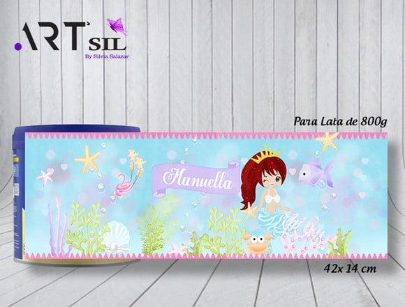 Arte Digital - Lata de Leite 800g - Fundo do Mar Sereia