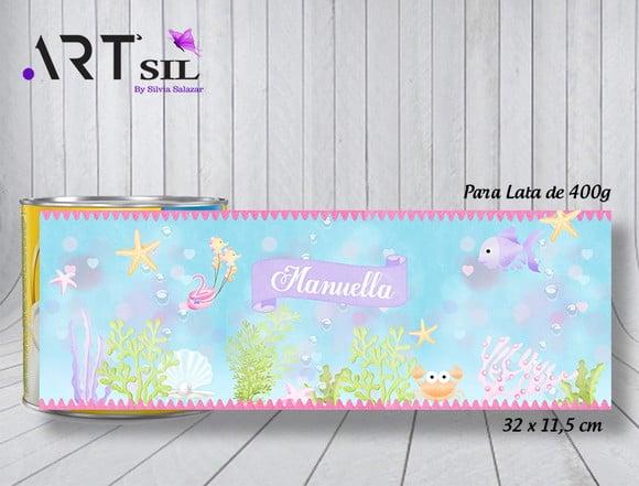Arte Digital - Lata de Leite 400g - Fundo do Mar Menina
