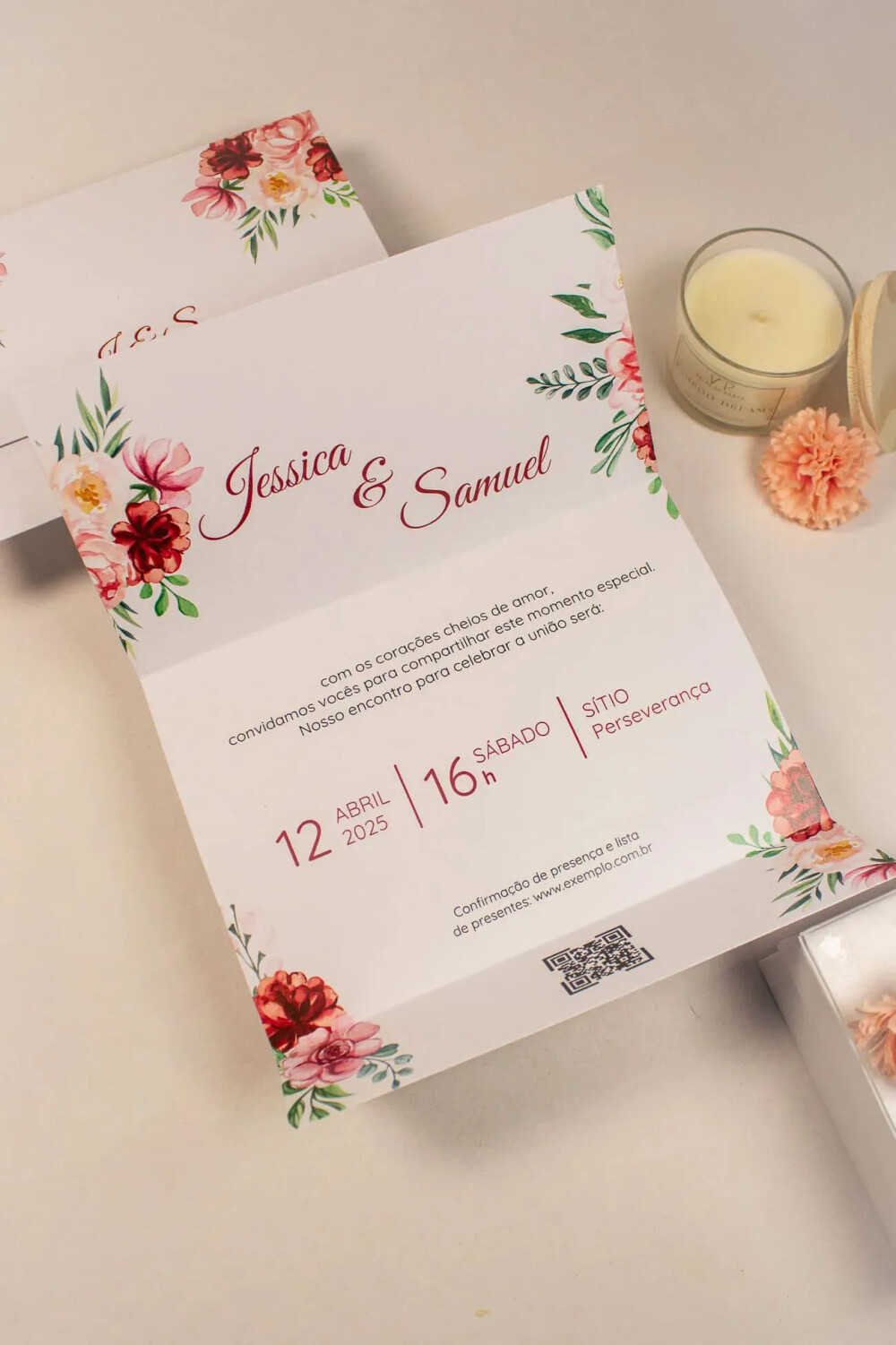 Convite Casamento - Floral (FAZEMOS QUALQUER MODELO)