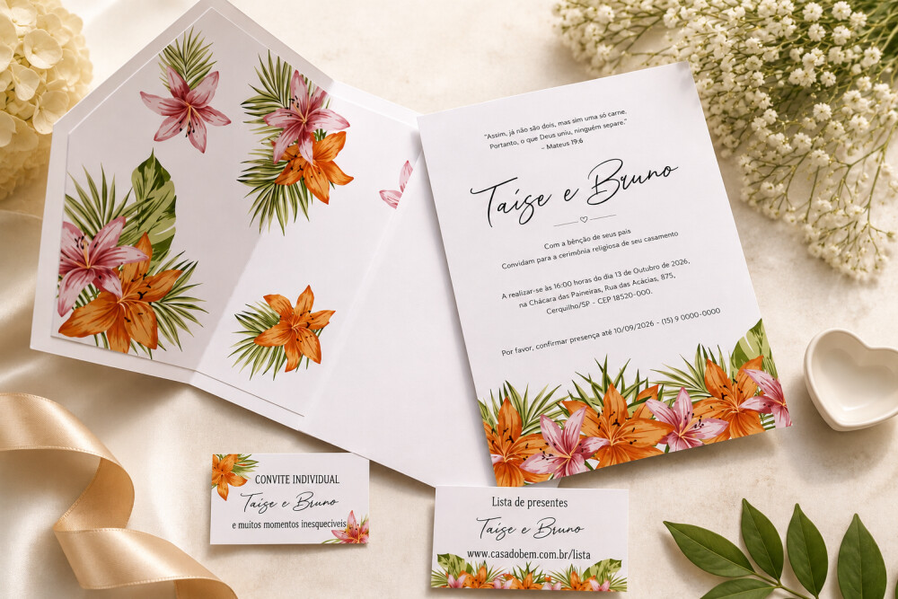 Convite de Casamento Floral Elegante – Kit Completo