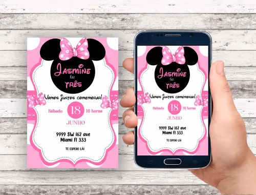 Convite Virtual - Minnie Rosa