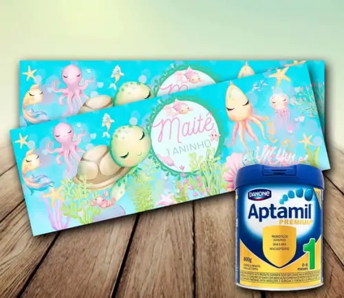 Adesivo para Lata Leite em Po - Fundo do Mar Menina (800g)