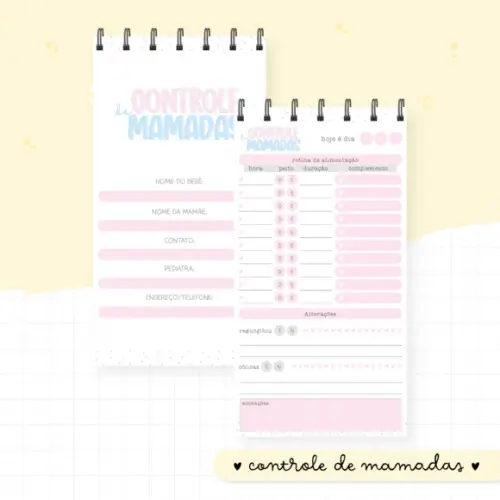 Caderno Anotações - Controle de Mamadas (menino ou Menina)