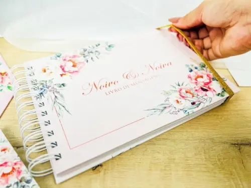 Caderno Assinatura e Mensagens - Casamento Floral