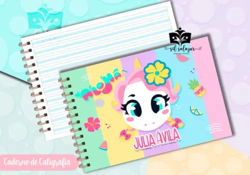Caderno de Caligrafia - Unicornio Aloha Puket