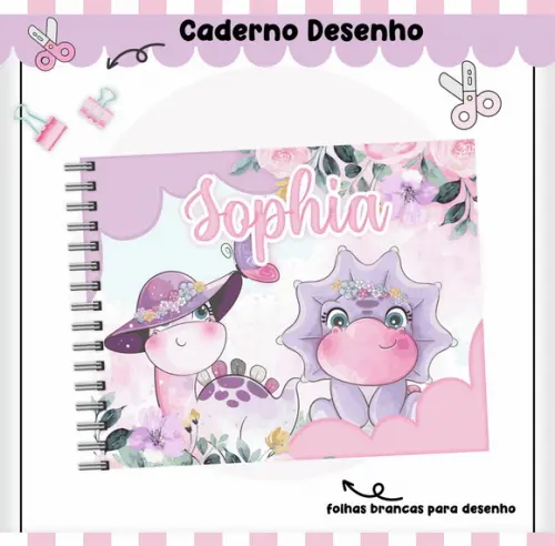 Caderno de Desenho - Dino Menina
