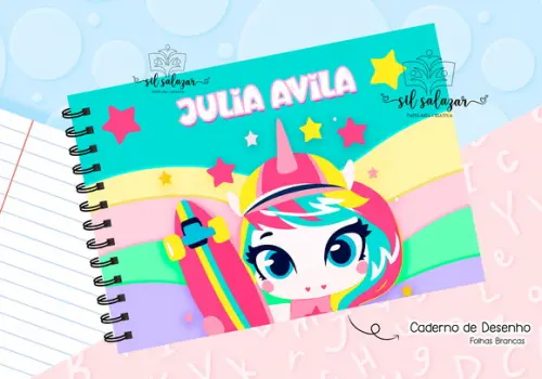 Caderno de Desenho - Unicornio Skate 03
