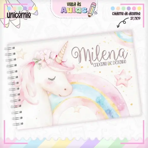 Caderno de Desenho- Unicornio Aquarela