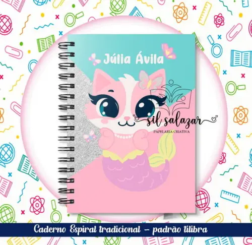 Caderno Espiral Tradicional - Gata Sereia Puket