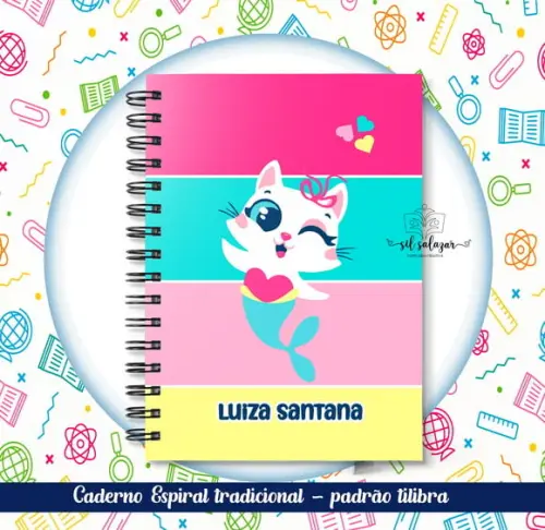 Caderno Espiral Tradicional - Gatinha Sereia Puket 02