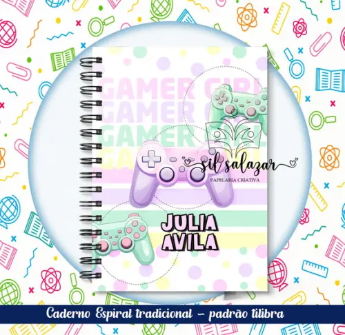 Caderno Espiral Tradicional - Game Menina