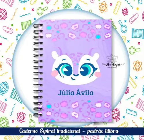 Caderno Espiral Tradicional - Oncinha Lilas Puket