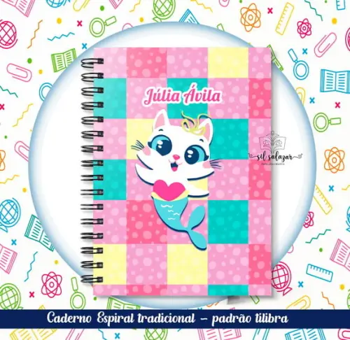 Caderno Espiral Tradicional - Gatinha Sereia Puket 04