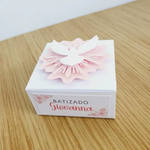 Caixa Mini Terço - Batizado Branco e Rosa