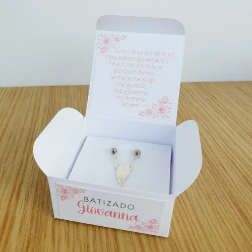 Caixa Mini Terço - Batizado Branco e Rosa
