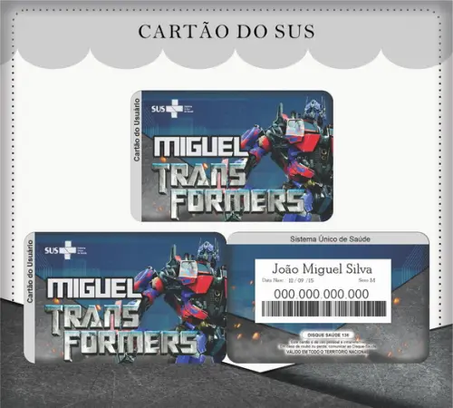 Cartão Sus - Pvc - Transformers