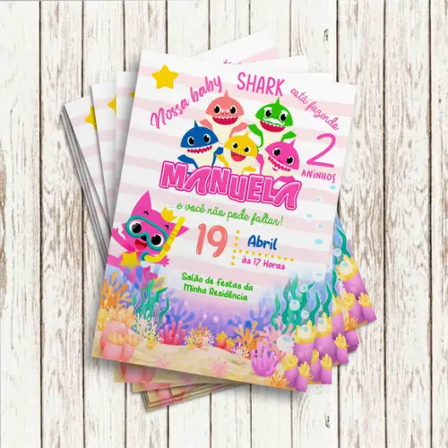 Convite Impresso - Baby Shark Rosa