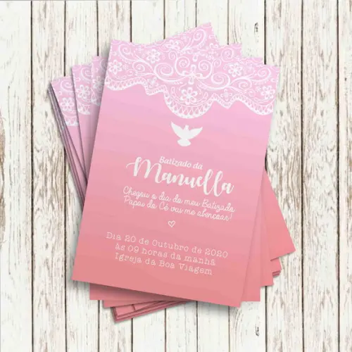 Convite Impresso - Batizado Rosa Menina
