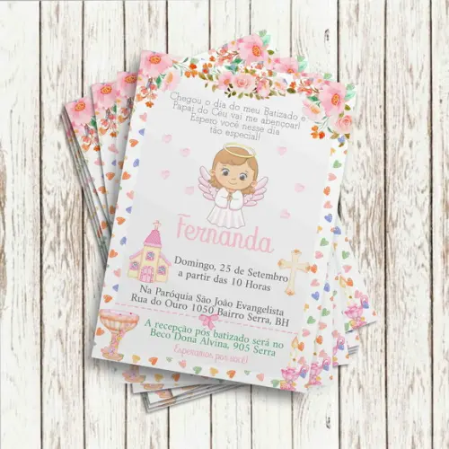 Convite Impresso - Batizado Menina