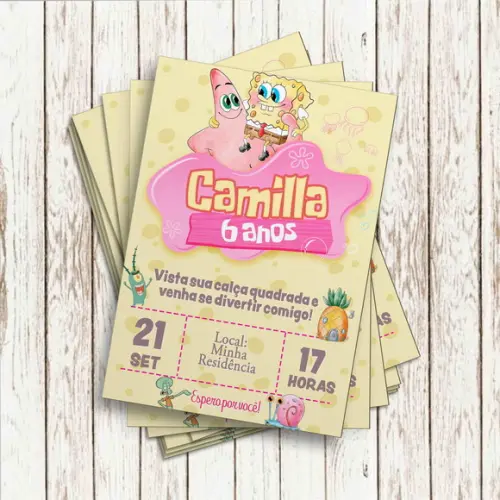 Convite Impresso - Bob Esponja Menina 02