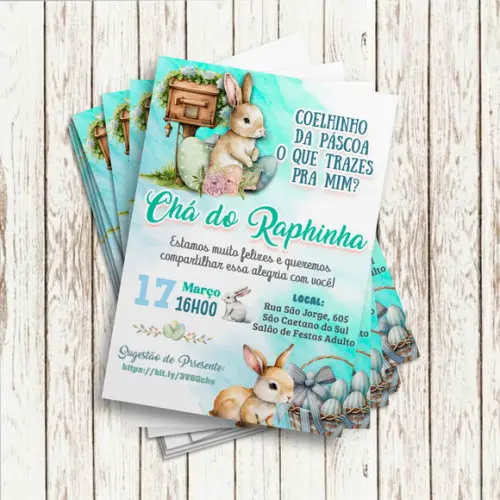 Convite Impresso - Chá de Bebê Coelhinho Menino
