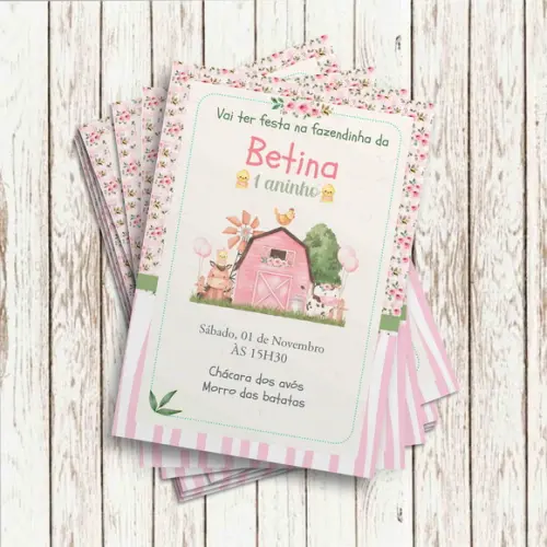 Convite Impresso - Fazendinha Menina Clean