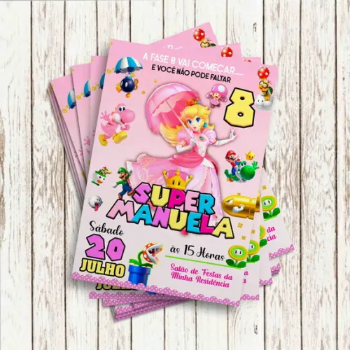 Convite Impresso - Mario Bross - Princesa Peach