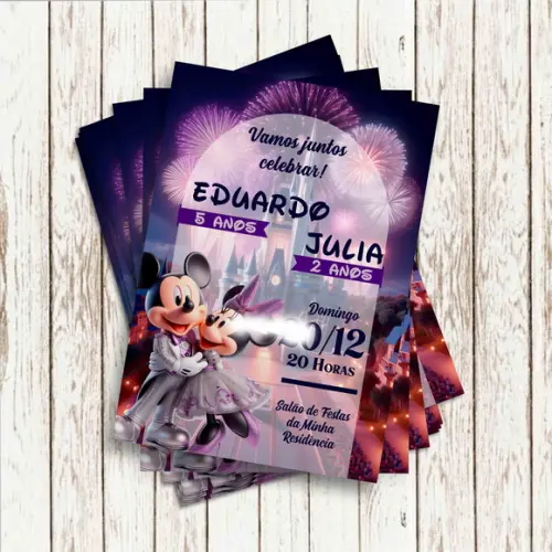 Convite Impresso - Mickey e Minnie 100 Anos