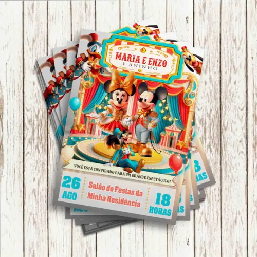 Convite Impresso - Mickey e Minnie Circo