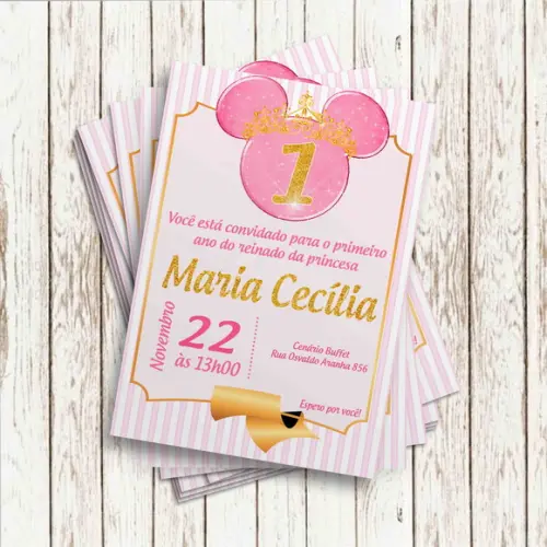 Convite Impresso - Minnie Realeza