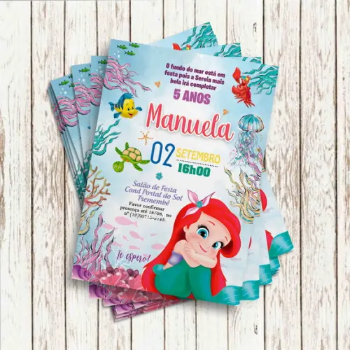 Convite Impresso - Pequena Sereia Ariel Cute