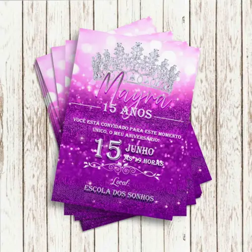Convite Impresso - Princesa Lilas 15 Anos