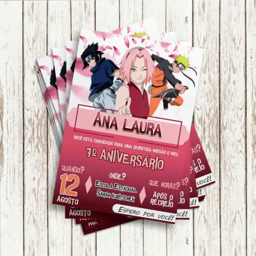 Convite Impresso - Sakura (naruto e Saski)