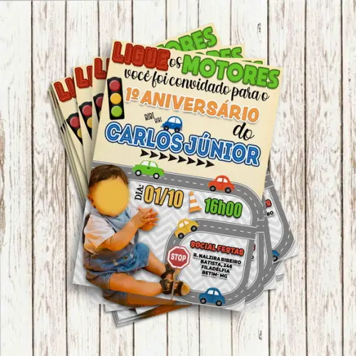 Convite Impresso (10x15) - Carrinhos com Foto