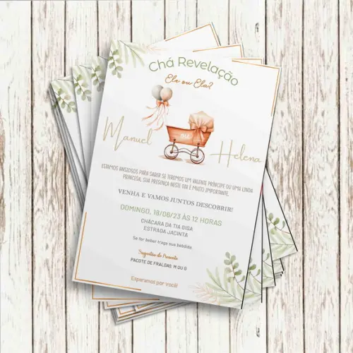 Convite Impresso (10x15) - Chá Revelação Clean