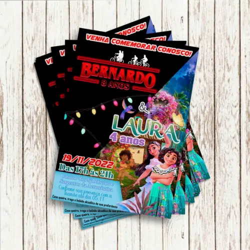 Convite Impresso (10x15) - Duplo (encanto e Stranger Things)