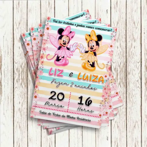 Convite Impresso (10x15) - Minnie Fada Gemeas