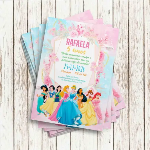 Convite Impresso (10x15) - Princesas Disney Floral
