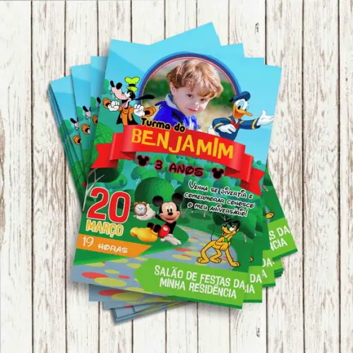 Convite Impresso (10x15) - Turma do Mickey com Foto