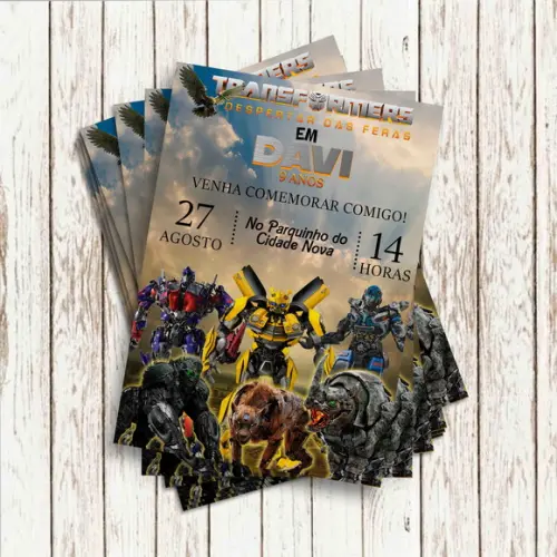 Convite Impresso (10x15) - Transformers Despertar das Feras