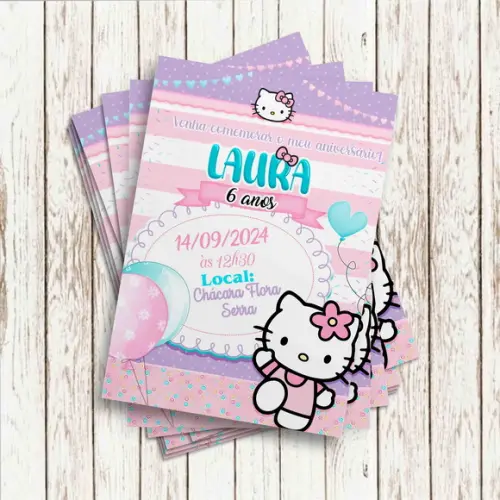 Convite Impresso (10x15)- Hello Kitty Candy