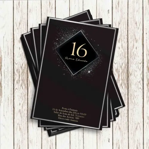 Convite Impresso (10x15)- sem Tema (preto, Prata e Dourado)